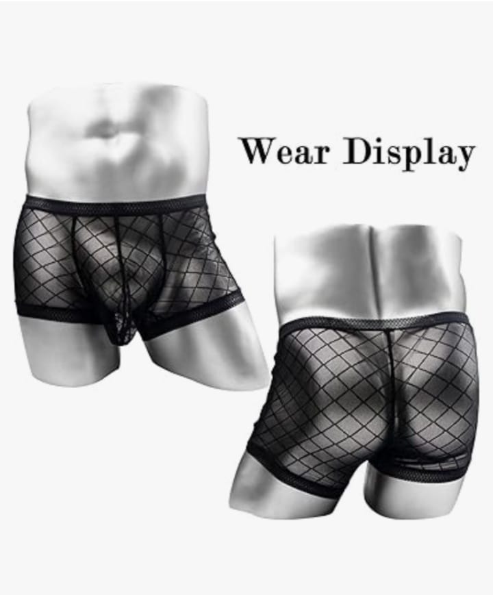 Men's Mesh See Through Boxer Briefs, Sheer Lace Underwear